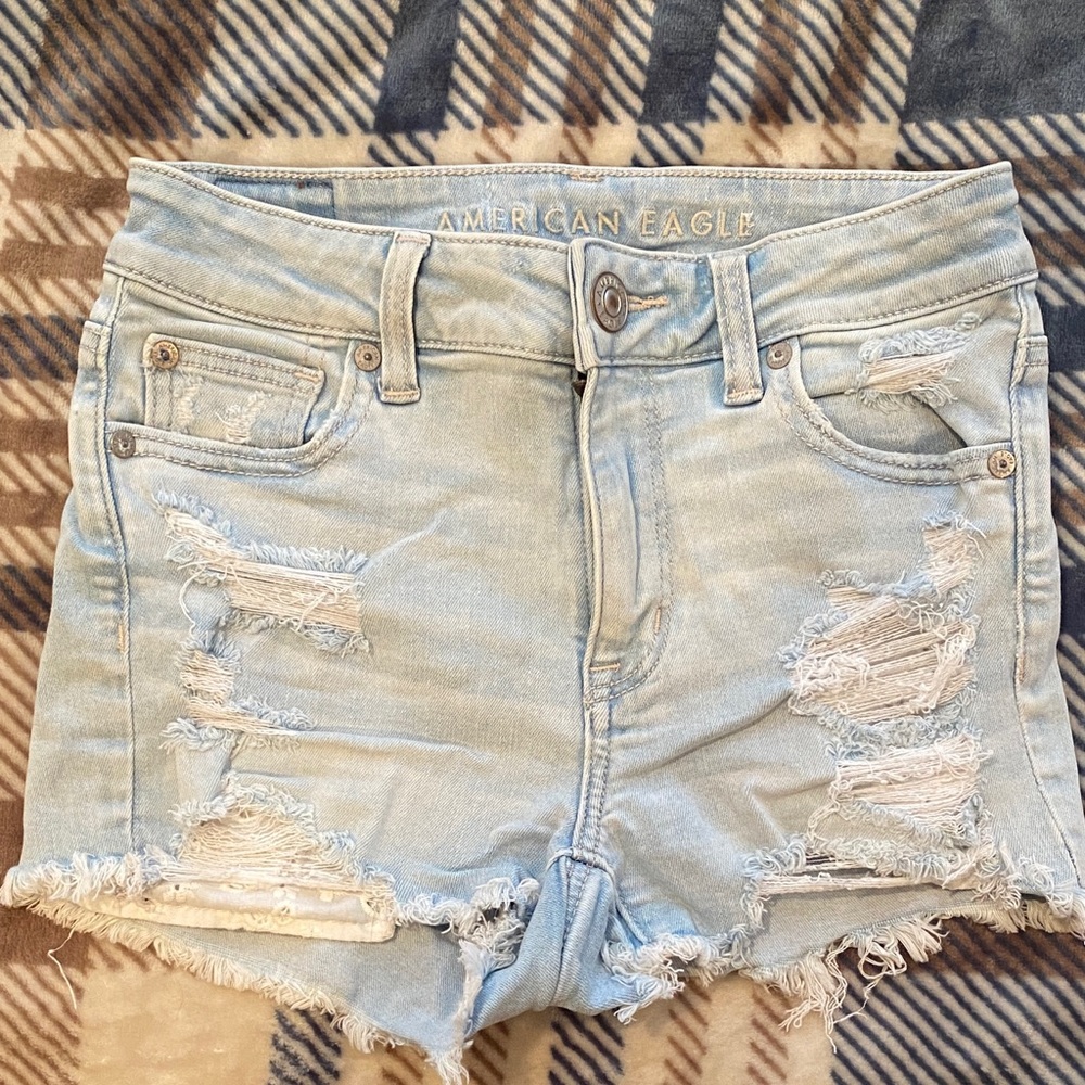 American Eagle Outfitters Light Blue Distressed Denim Cutoff Shorts